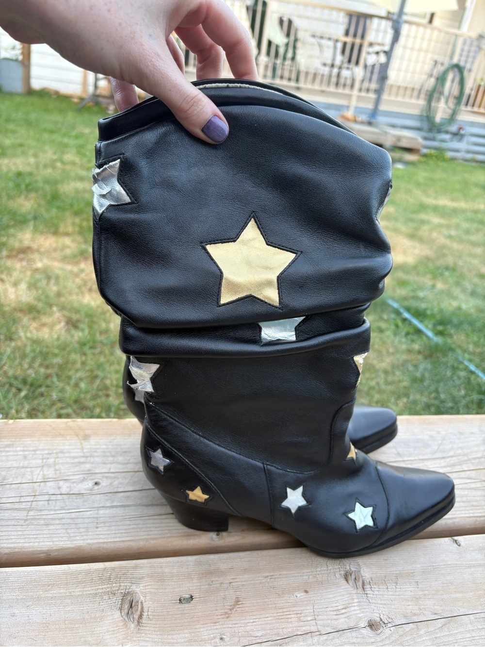 Naughty Monkey Metallic Stars Ruched Leather Cowboy Boots Sz 6 - Picture 4 of 8